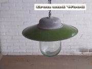 groene emaille lamp met glazen stolp h30 d38 3