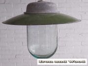 groene emaille lamp met glazen stolp h30 d38 4
