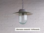groene emaille lamp met glazen stolp h30 d38 7