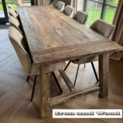 oud eiken barnwood tafel schuine poten vierkant 10