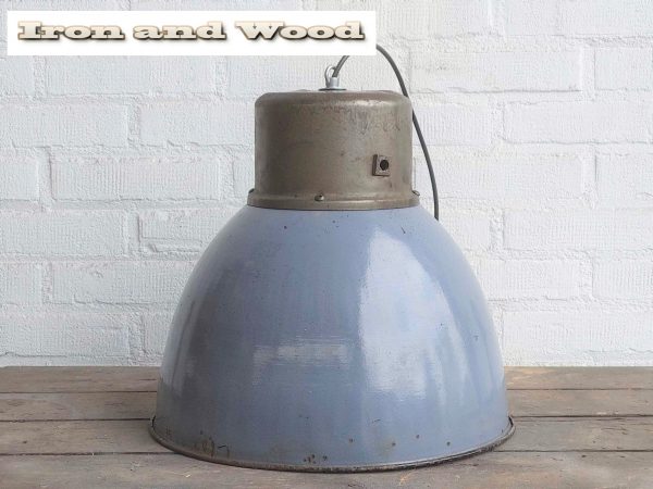 Grote blauw grijze emaille lamp H38 D38 5