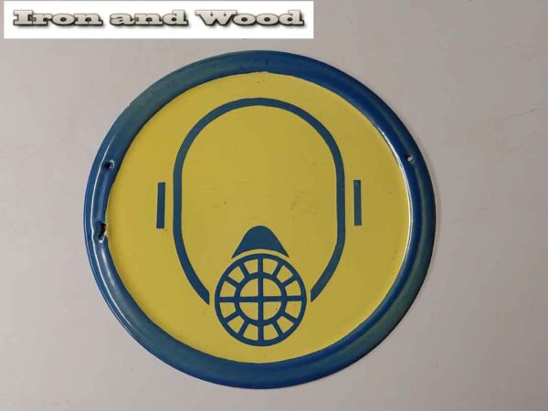 5x emaille bord geel blauw gasmasker d24 3 5x emaille bord geel blauw gasmasker d24 3
